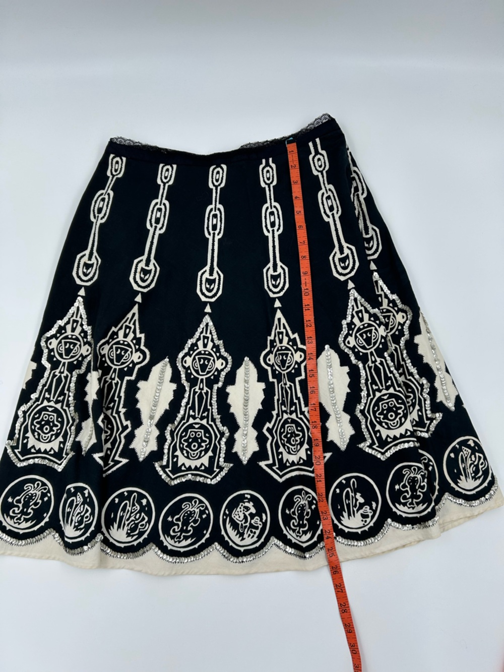 i.e. Petite Boho Black & Cream Decorative Circle Skirt with Silver Sequins 6P - Picture 7 of 7